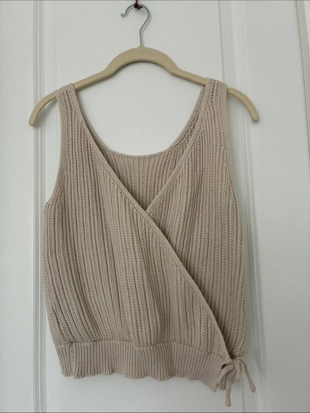 Beige Ribbed Knit Wrap Tank